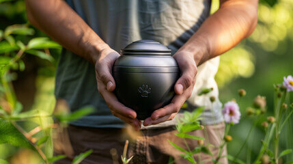 A man holding an urn
